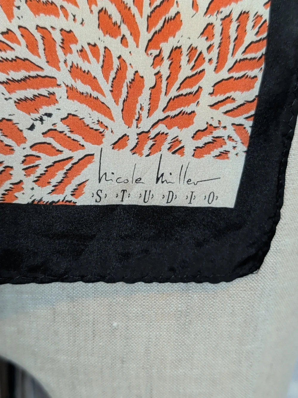 Nicole Miller Pink Orange Leaf Motif Narrow Scarf